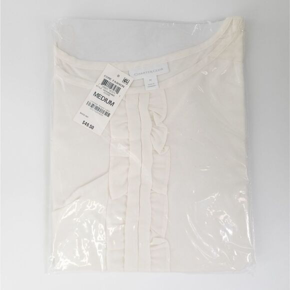 Charter Club Short Sleeve Ruffle Top Cloud M - Picture 3 of 3